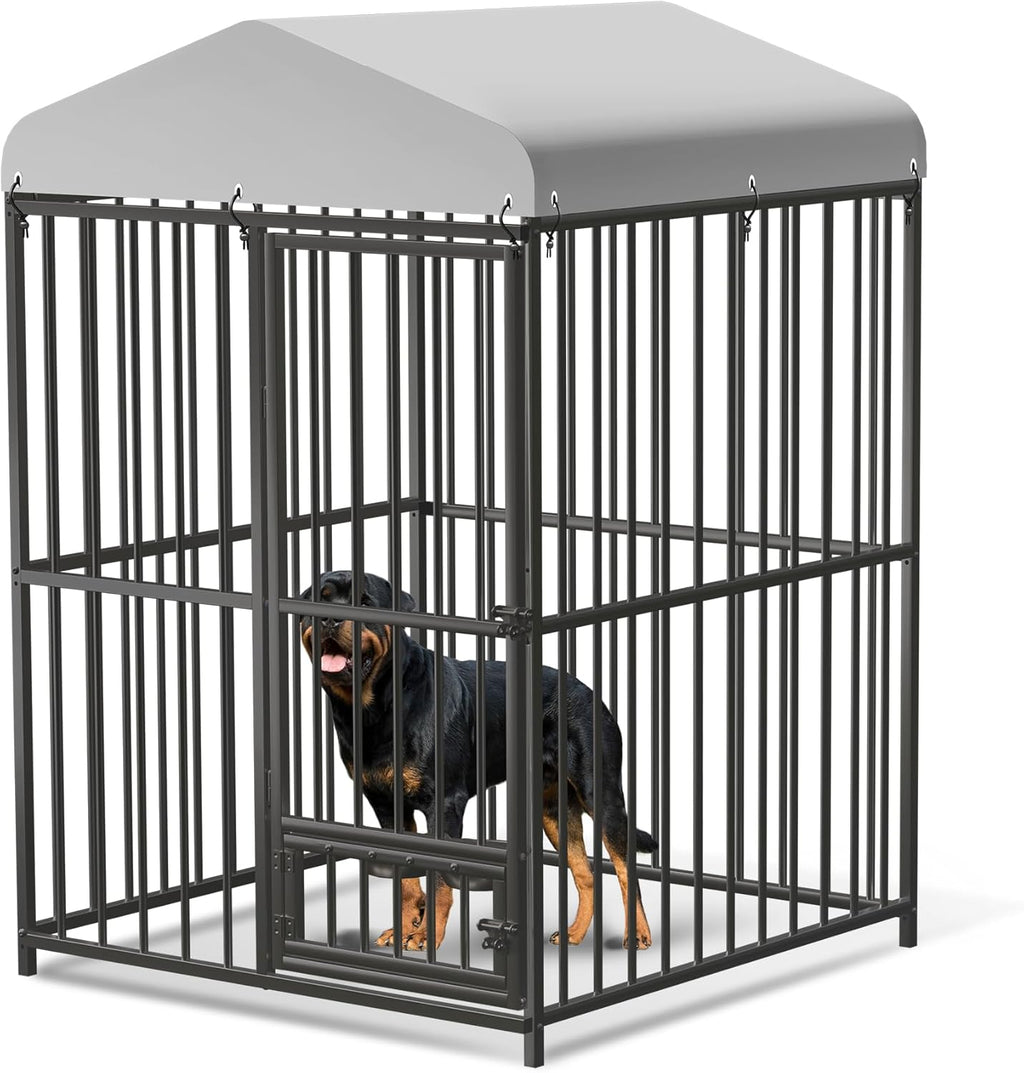 4x4x6 FT Outdoor Dog Kennel,Heavy-Duty Enclosures Outside with UV-Resistant Waterproof Roof Cover and Lock,for Medium and Large Dogs,Easy Assembly