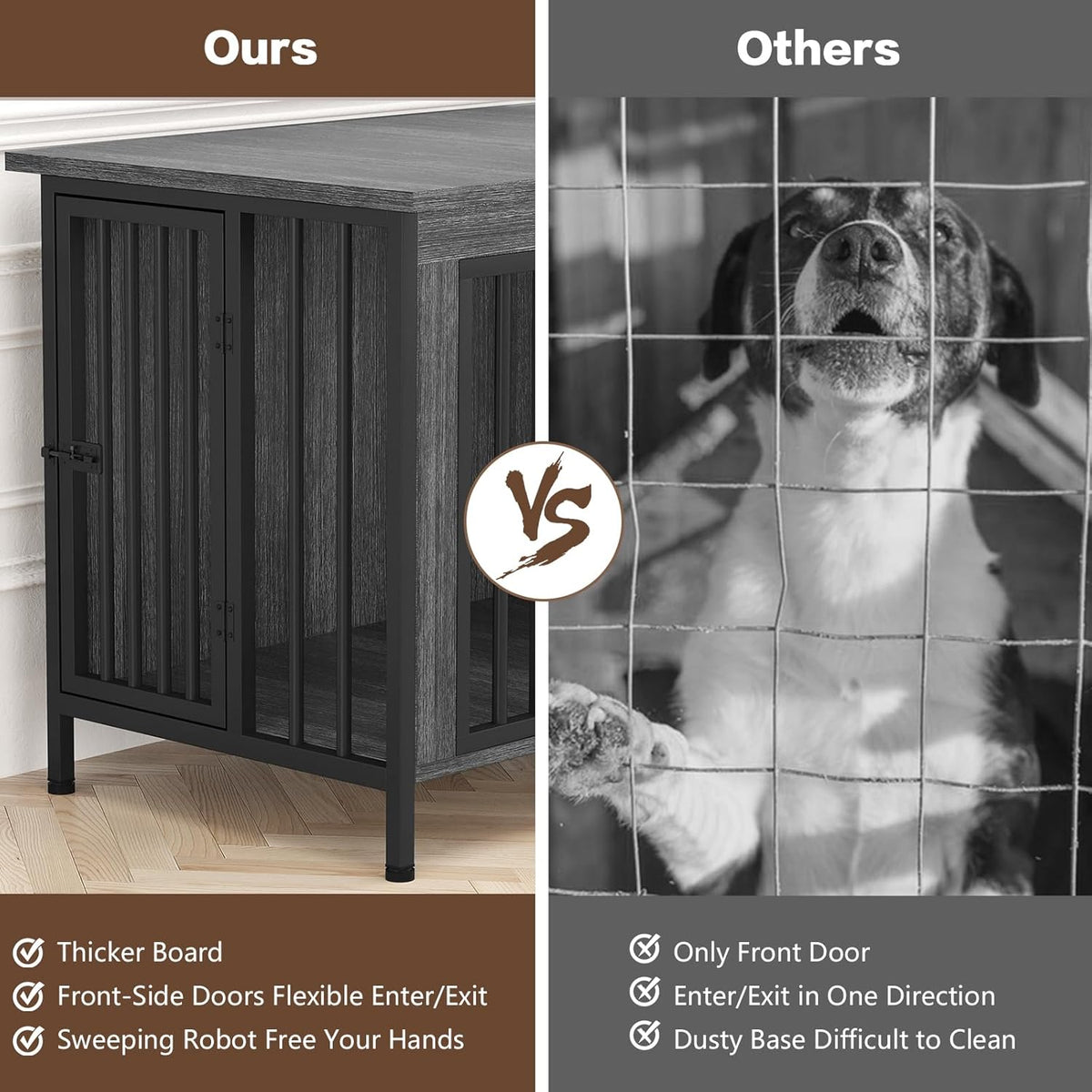 EasyCom 31.5" Small Dog Crate Furniture, Chew-Resistant Dog Crates for Small and Medium Dogs, Dog Kennel Furniture Indoor with 2 Doors and 3.94" Raised Feet, as TV Stand, End Table, Crate Table