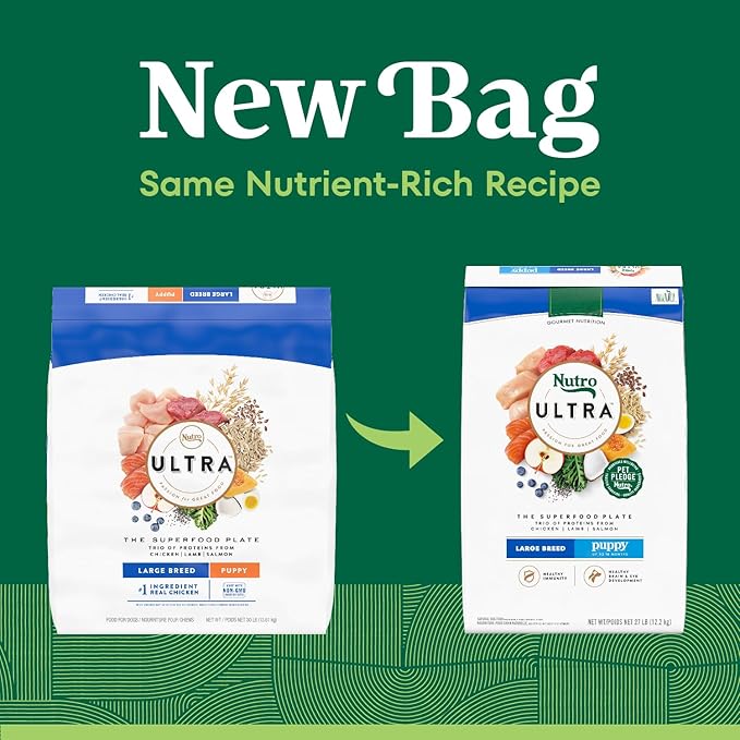 Nutro Ultra Large Breed Puppy Dry Dog Food, Chicken, Lamb and Salmon Protein Trio, 27 lb Bag