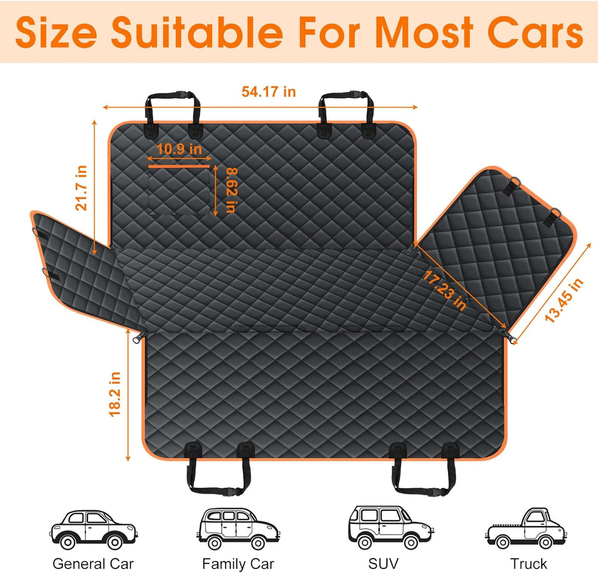 Dog Car Seat Cover, Durable Waterproof Scratch Proof Nonslip Dog Hammock, Back Seat Covers with Pocket for Cars SUVs and Trucks - S, Black/Orange