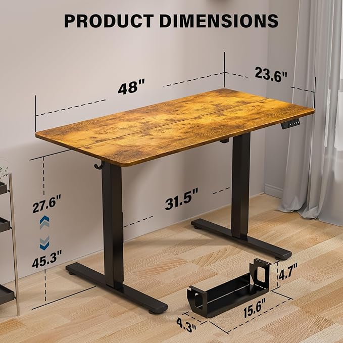 Kingant Standing Desk Height Adjustable Electric Stand Up Desks [48 x 24 Inch] - Ergonomic Sit Stand Desk Rising Desks for Home Office Computer Desk Stand Desk Workstation with Cable Management