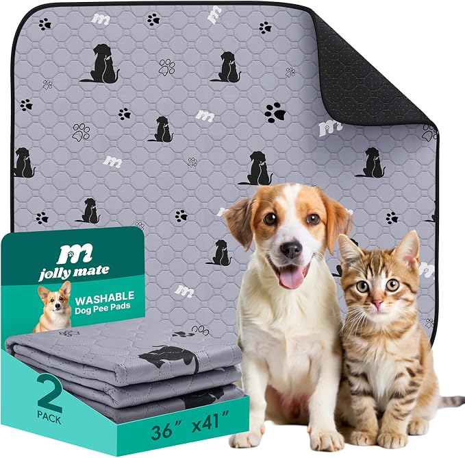 JollyMate 36"x41" Washable Pee Pads for Dogs, Ultra-Absorbent and Leak-Proof Reusable Pee Pads, Non-Slip Reusable Puppy Pads, Waterproof Dog Pee Pads, 2 Pack