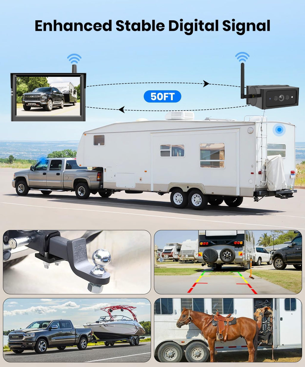 AUTO VOX Wireless Backup Camera Magnetic: 5" Portable No Wiring 1 Min Install Trailer Hitch Camera, 2-Channel HD 1080P Car Monitor & IR Night Vision Back Up Camera Systems for Truck, RV, Camper