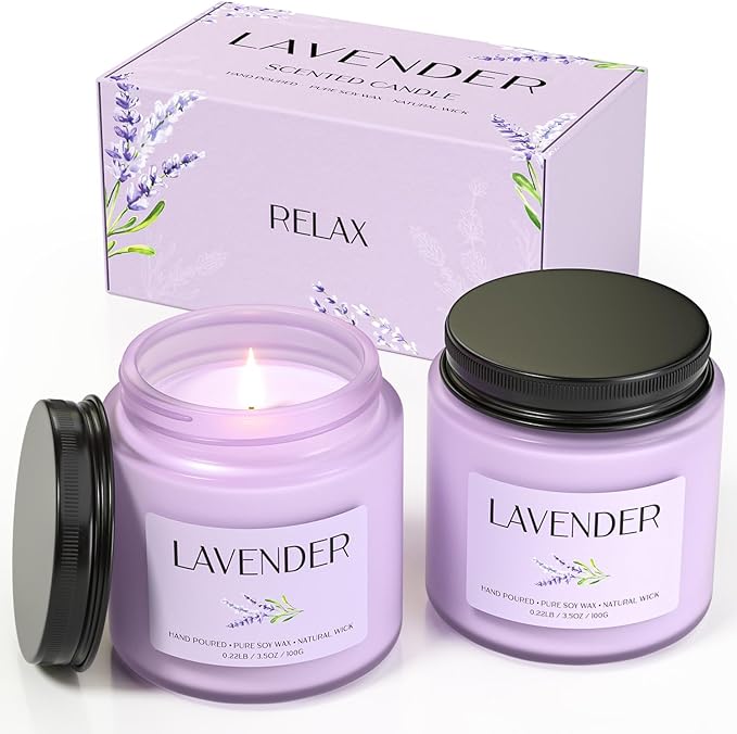 Lavender Candle, Soy Candles for Women, Soy Candles for Home Scented, 2 Pack Aromatherapy Candle Gift Set for Relaxing, Stress Relief & Home Decor