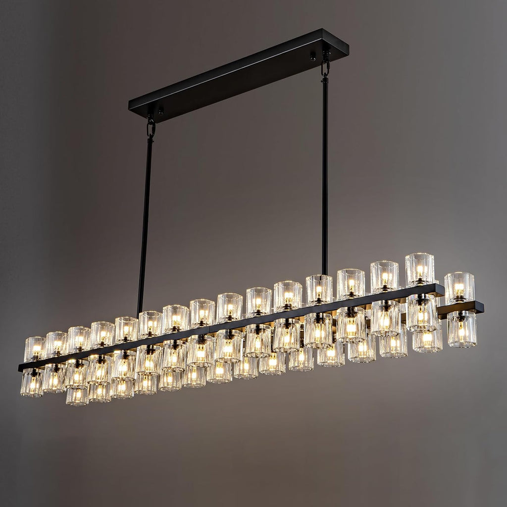 Crystal Black Rectangular Chandelier Light Fixture,54 in Dining Room Chandeliers Over Table,Modern Chandeliers For Living Room,Arcachon Chandelier,Kitchen Island Chandeliers Includes 60xG4 Bulbs