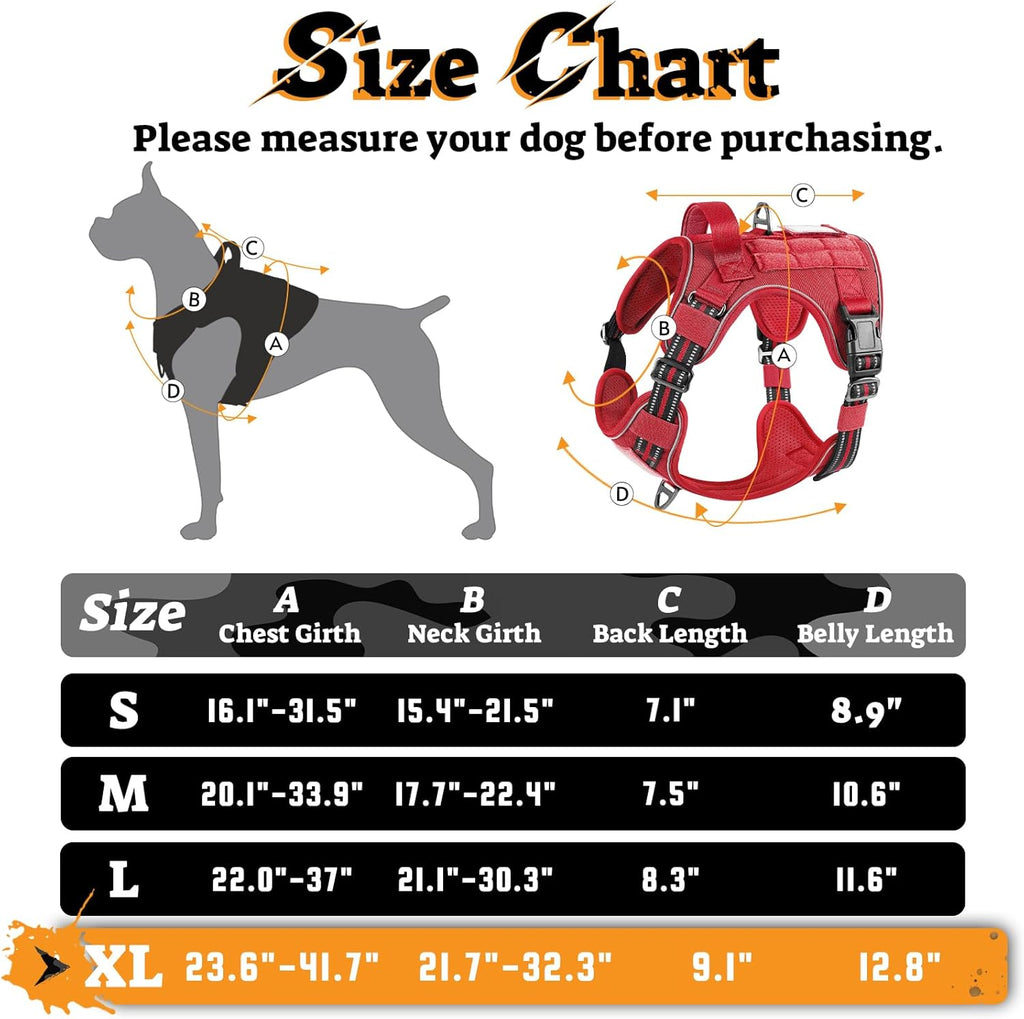 rabbitgoo Dog Harness for Large Dogs No Pull, Tactical Service Pet Vest with Molle and Control Handle, Adjustable and Reflective Military Harness for Easy Walking and Training, Red, XL