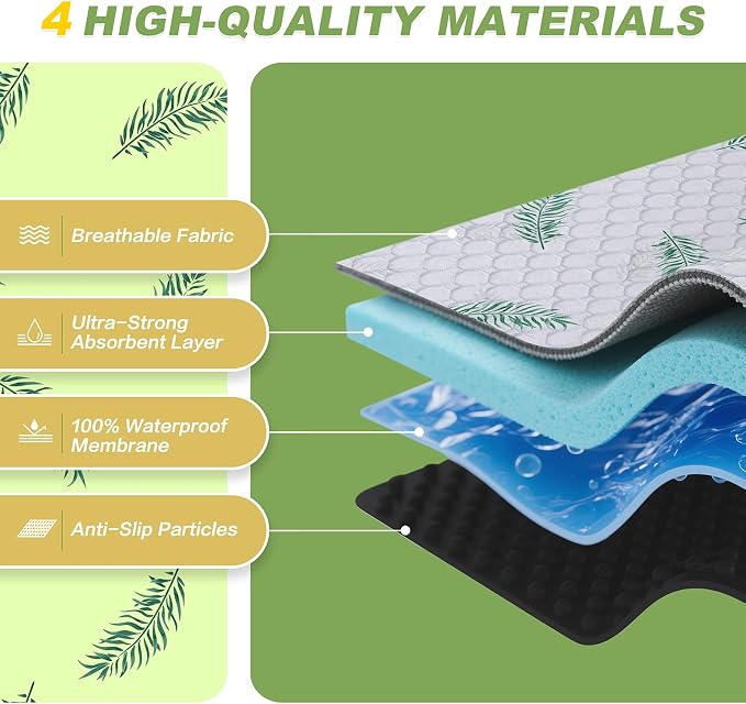 WanpeeGoo Washable Pee Pads for Dogs, 1Pack Reusable Puppy Pads, Super Absorbent & Leakproof Dog Pads, Anti-Slip Dog Pee Pads for Puppy Training & Incontinence, Leaf Pattern 63"x63"