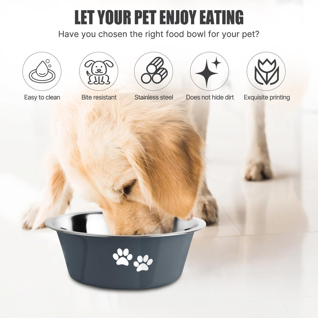 Stainless Steel Dog Bowls, Nonslip Rubber Bottom No Spill Proof Skid Metal Insulated Dog Bowls for Large Medium Small Breed Dogs (Grey, 8.5 Cups/71 OZ)