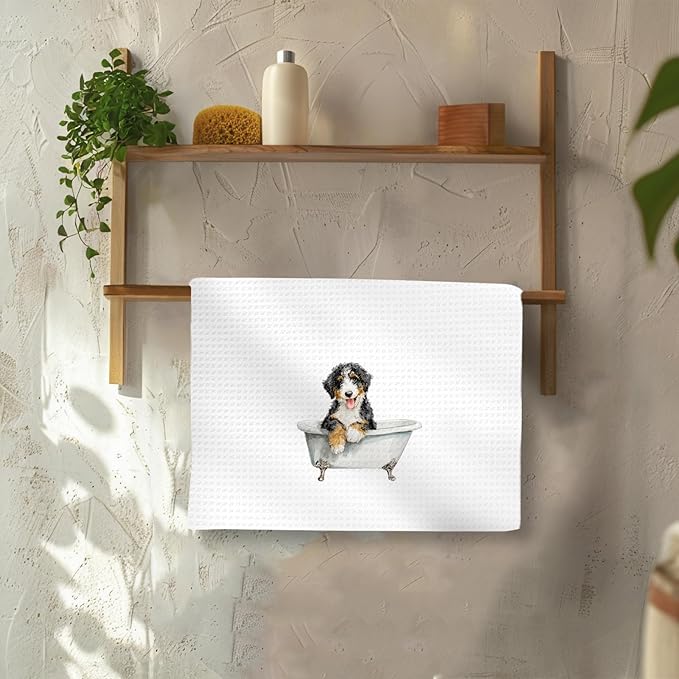 Funny Bernedoodle Dog Hand Towels Set of 2, Gifts for Bernedoodle Dog Owners Lovers, Cute Puppy Pet Decor for Bathroom, Funny Pet Lovers Gifts Toilet Hand Towels for Bathroom Washroom,16x24In