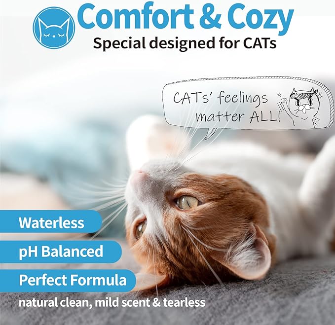 Mooncat Waterless Cat Shampoo and Brush Kit - No Rinse Foam Bath for Long Hair Cats - Grooming for Sensitive Skin, Detangling, Paraben-Free, pH Balanced - Licking Safe (5 oz)