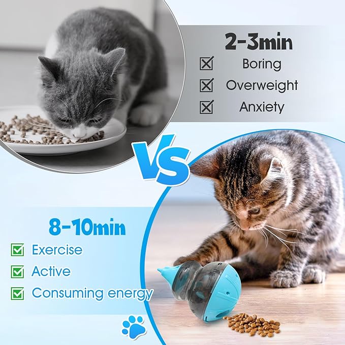 Dog Treat Dispenser Physical Training and Brain Stimulation Puzzle Toy Cat Interactive Feeding Tumbler Adjustable Slow Dispensing Feeder (Blue)