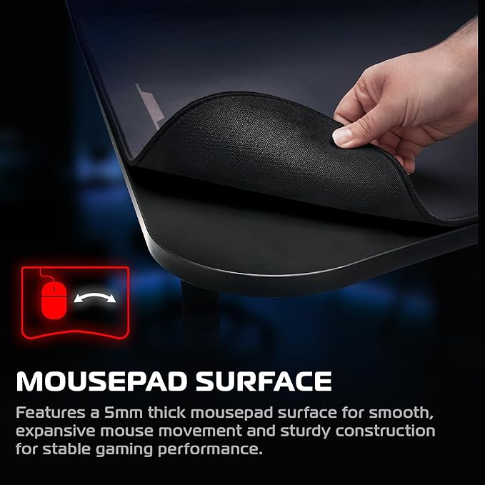 Respawn 1063 Gaming Desk with Cable Management - 63 Inch Ergonomic Full Computer Desk Mouse Pad, Sturdy Home Office Workstations, Laptop PC Console Gamer Table, Wooden Study Table for Bedroom - Black