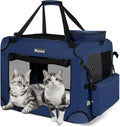 Extra Large Cat Carrier for 2 Cats Collapsible Soft Pet XL Crate for Large/Medium Cats 20lbs Car Travel Portable Bag with Water Bottle Slot For Long Trips (Blue, 24.0"L x 16.5"W x 16.5"H)
