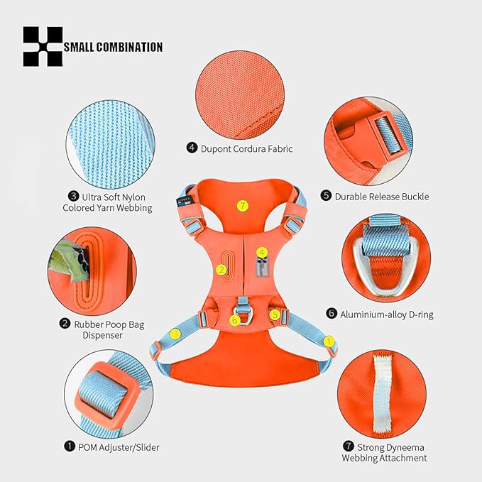 Lightweight Dog Harness, Large to Very Large Breeds, Adjustable Fit.Pet Harness with Pocket, Dog Training Harness for Outdoor Walking Running, Hiking (Orange, XL)