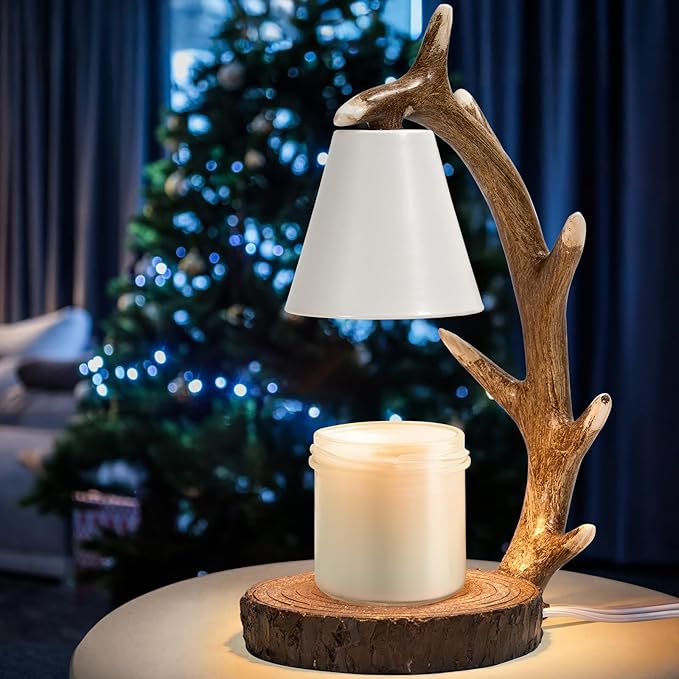 Candle Lamps,Candle Warmer Lamp with Timer Dimmer for New Home Bedroom Decoration Handcrafted with Resin Reindeer Antler Design Desktop lamp，Hand-Painted Night Desk lamp Creative Birthday Gifts