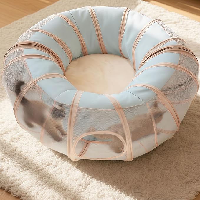 Mesh Cat Tunnel Bed with 20 Cat Toys, Collapsible Play Tunnel for Indoor Cats,Visible Cat Tube for Kitten Puppy