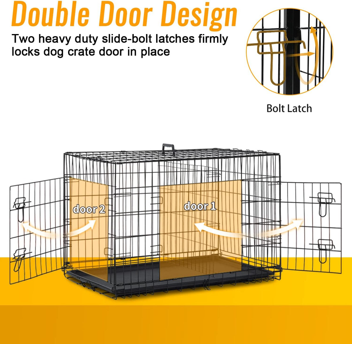 FDW Dog Crate for Medium Dogs 30 Inch Folding Metal WirePet Cage Double Door W/Divider Panel Indoor Outdoor Kennel Leak-Proof Plastic Tray,Black