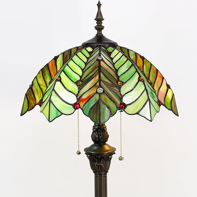 Tiffany Floor Lamp Stained Glass Lamp Standing Reading Light 16x16x70 Inch for Living Room (Amber Green Beach Coconut Tree Style)