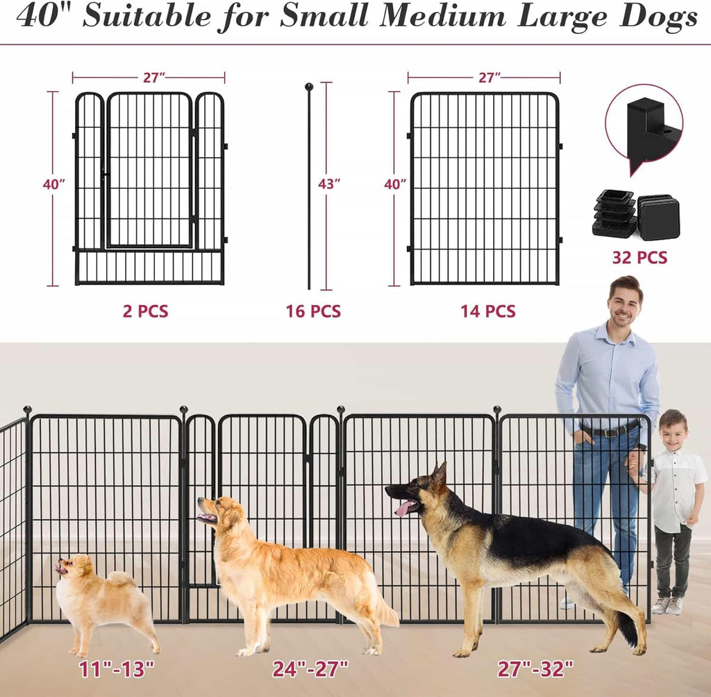 Dog Playpen Outdoor 40 inch 16 Panels Indoor Dog Pen for Large/Medium/Small Dogs Rustproof Metal Dog Fence Outdoor for Yard, Puppy Playpen with Door Portable Pet Fence for RV Camping Yard