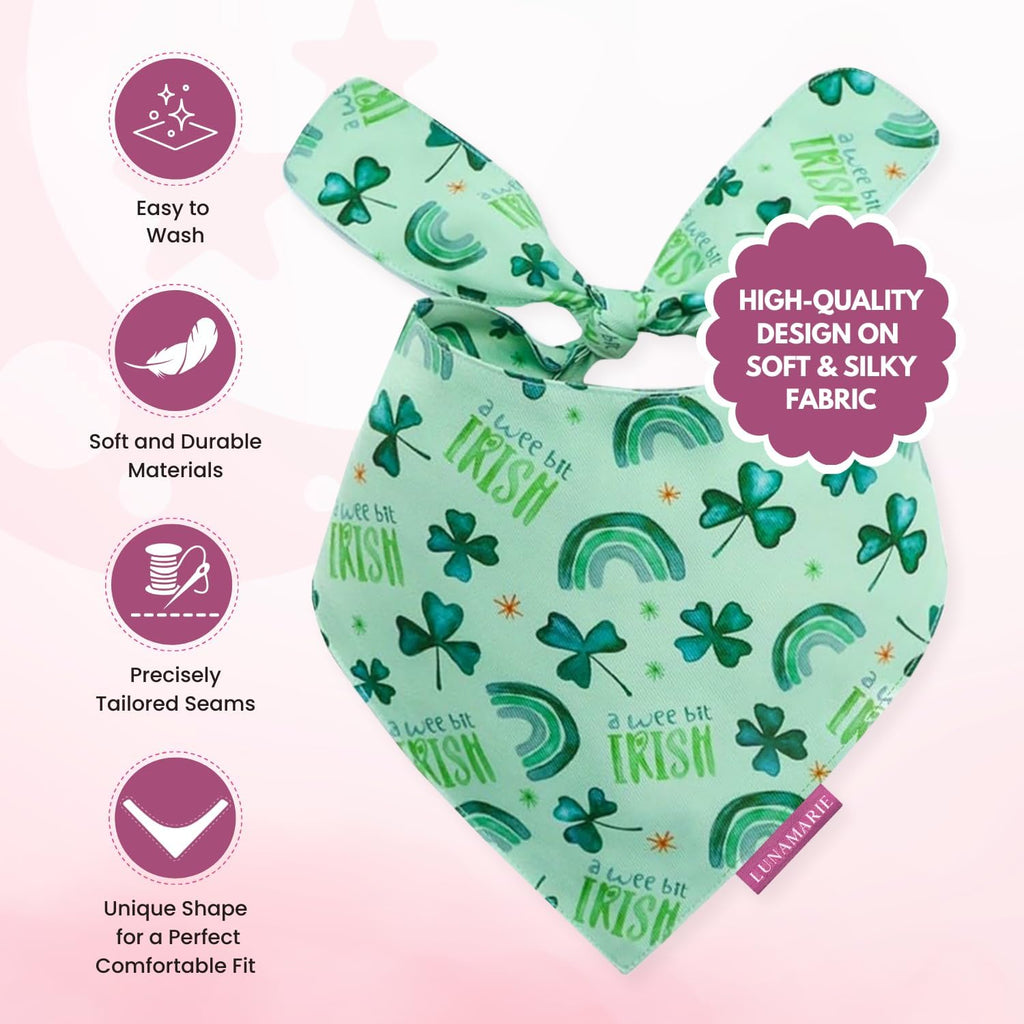 LunaMarie - Luxury Pet Birthday Bandanas -Premium & Silky Poly Fabric | 100% Handmade | Custom Shape Dual Layered (A Wee Bit Irish, Large)