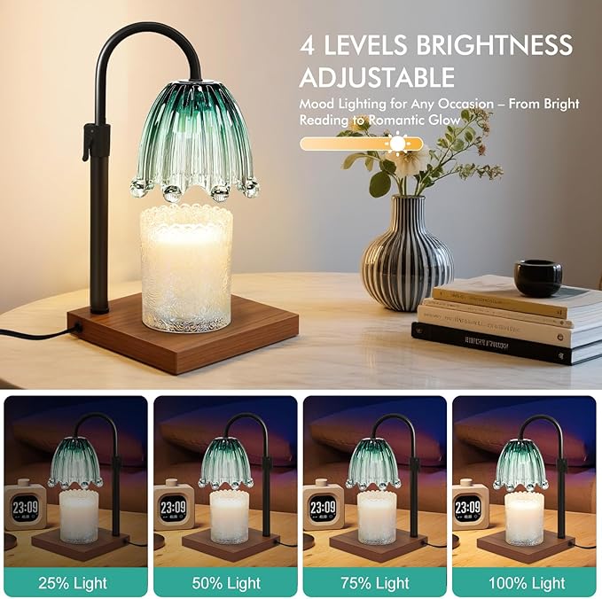 Candle Warmer Lamp with Timer - Electric Wax Melt Warmer with Adjustable Height and Dimmer for Scented Candle Wax, Home Fragrance Décor and House Warming Birthday Gifts for Women Mom (Wood)