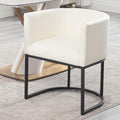 Faux Leather Dining Chair Modern Barrel Arm Chairs with Black Metal Frame, Upholstered Kitchen Chairs 18.5" Wide Accent Chair for Living Room Dining Room Restaurant, White