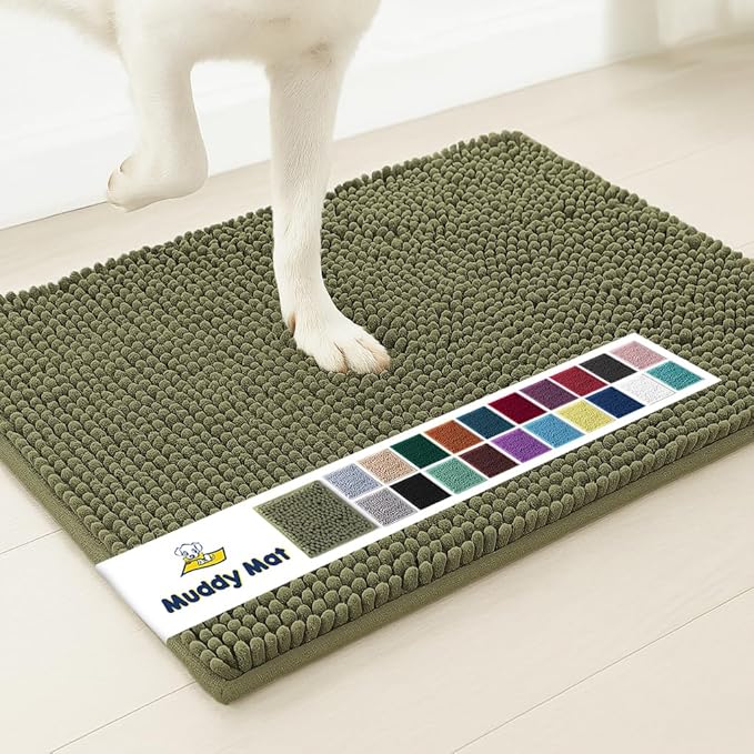 Muddy Mat® | Super Absorbent Door Mat Indoor, Microfiber Quick Dry Chenille Entryway Rug, Non-Slip Front Door Mat, Indoor Mats for Entryway, Machine Washable Pet Rug, Army Green 16"x24"