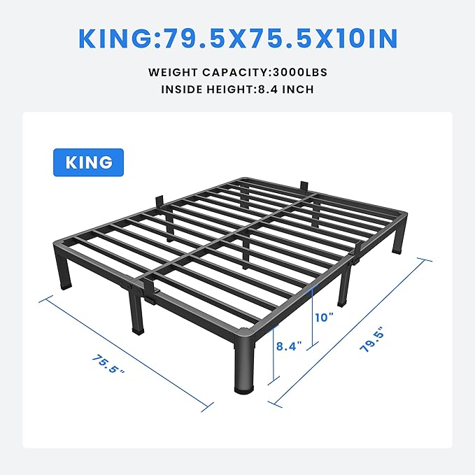 MAF 10 Inch King Metal Platform Bed Frame with Round Corner Legs, 3000 LBS Heavy Duty Steel Slats Support, Noise Free, No Box Spring Needed, Easy Assembly