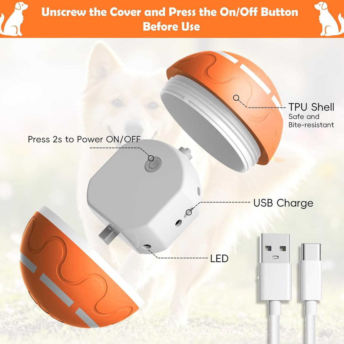 Smart Interactive Dog Ball, Interactive Dog Toys with Remote Control, Automatic Moving Pet Ball for Medium and Large Dogs, TPU Material, Rechargeable Vibrating Bouncing Pet Toy