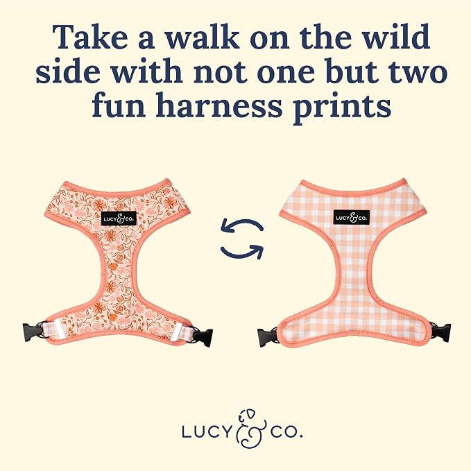 Lucy & Co. Reversible Dog Harness - Water-Repellent Neoprene, Dual-Print Design, Easy Swap Style, Adjustable Comfort Fit - Woodland Wildflowers Reversible Harness - Large