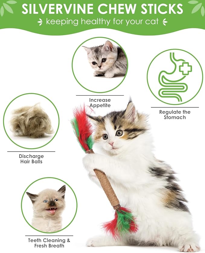 TINDTOP Silvervine Chew Sticks for Cats, 12 Pack Natural Catnip Chew Toys for Kittens Teeth Cleaning, Matatabi Dental Care, Increase Appetite Cat Dental Toy