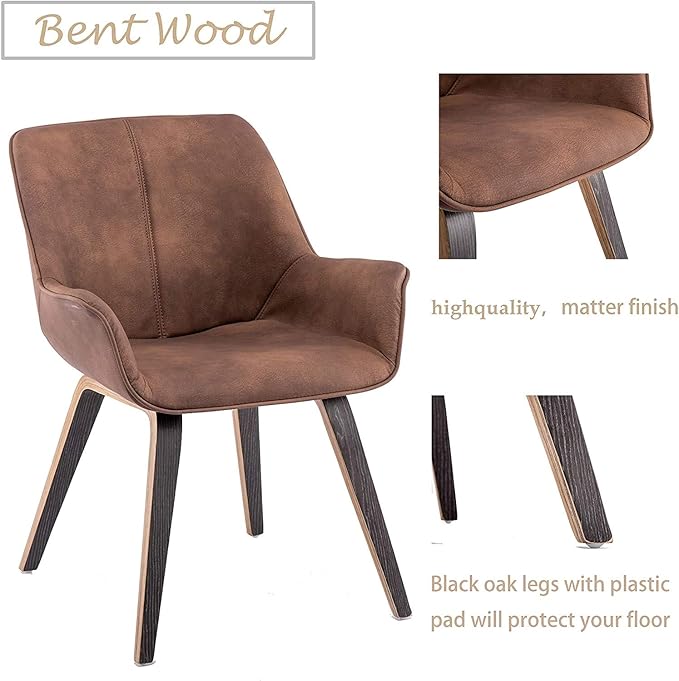 Brown PU Leather Living Room Chairs with arms Upholstered Accent Chairs Set of 6 (Brown, 6)