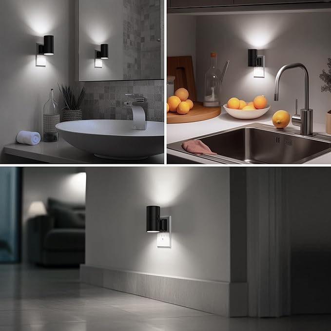 Briignite Night Lights Plug into Wall, Modern LED Night Light Plug in, Dusk to Dawn Sensor, 5000K Daylight, 0-100LM Adjustable Brightness, Dimmable NightLight for Hallway, Bedroom, Stairway, 2 Pack