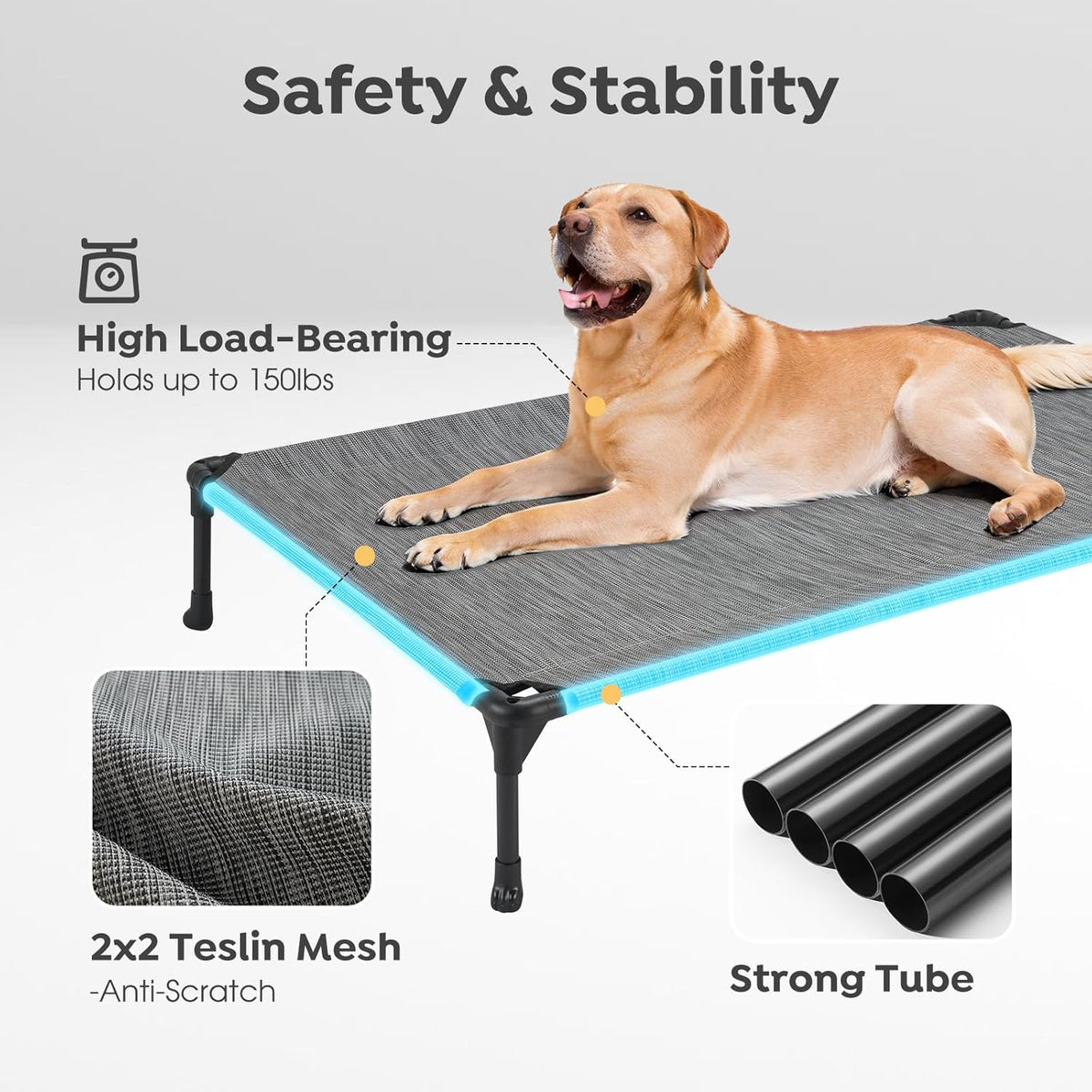 Veehoo 2-Pack Raised Dog Beds - Cooling Portable Pet Cot with No-Slip Feet, Breathable Mesh, Size 42" x 30", Black Silver, CWC1803-L