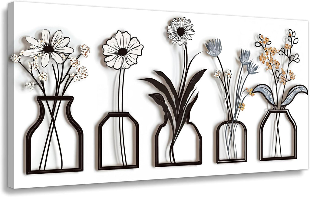 Canvas Wall Art Decor Modern Black and White Wall Art Decoratiions Abstract White Flower Wall Art Prints Minimalist Art Work for Wall Decor Pictures for Living Room Home Office Decor 24" X 48"