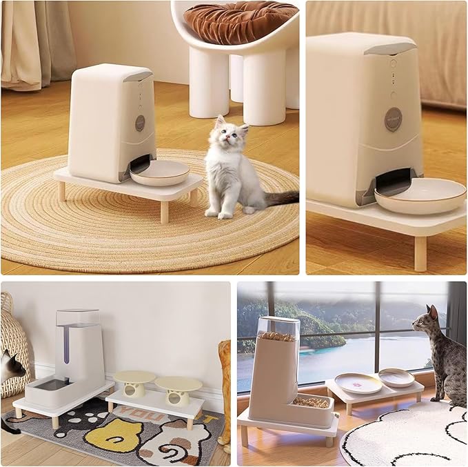 Wooden Elevated Cat Food Stand – Raised Pet Feeding Table for Cats and Dogs, Compatible with Most Bowls & Automatic Feeders, Solid Wood Pet Food Platform S(11.8 * 7.9 in