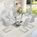 AZmac 63” Glass Dining Room Table Set for 6, Modern Kitchen Table and Chairs Set of 6, Dining Sets with Rectangular Tempered Glass and Sturdy Silver Chrome Base, for Kitchen Home