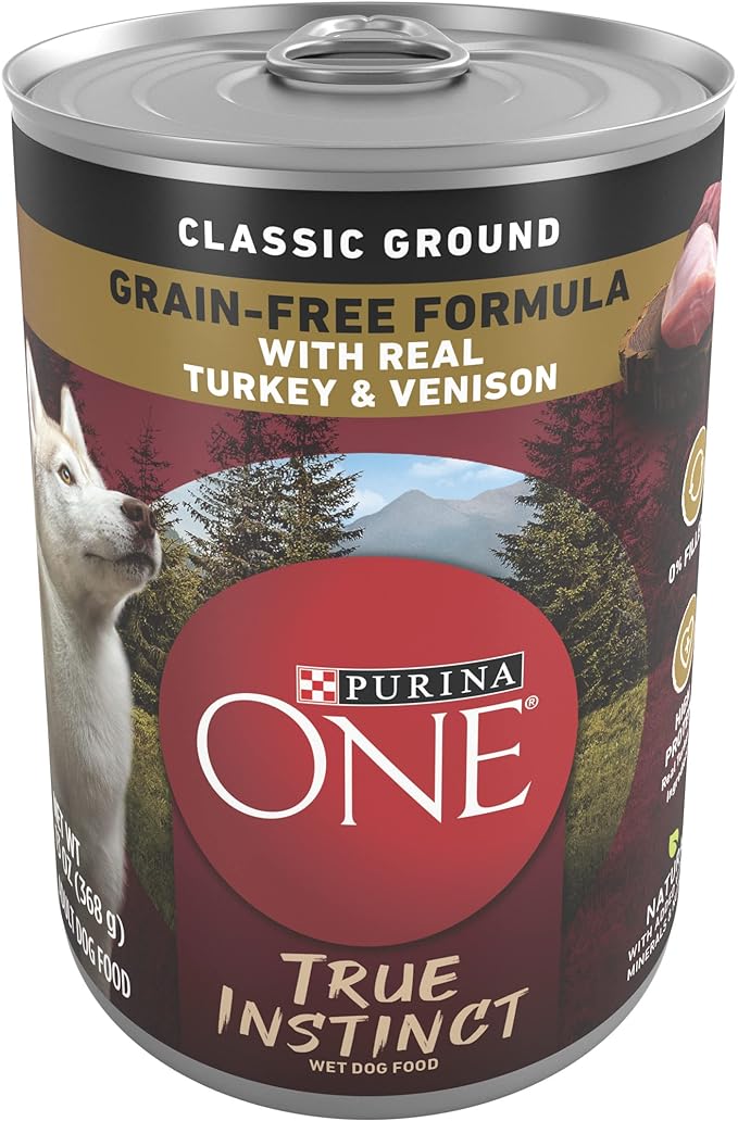 Purina ONE Wet Dog Food True Instinct Classic Ground Grain-Free Formula With Real Turkey And Venison High Protein Wet Dog Food - (Pack of 12) 13 oz. Cans