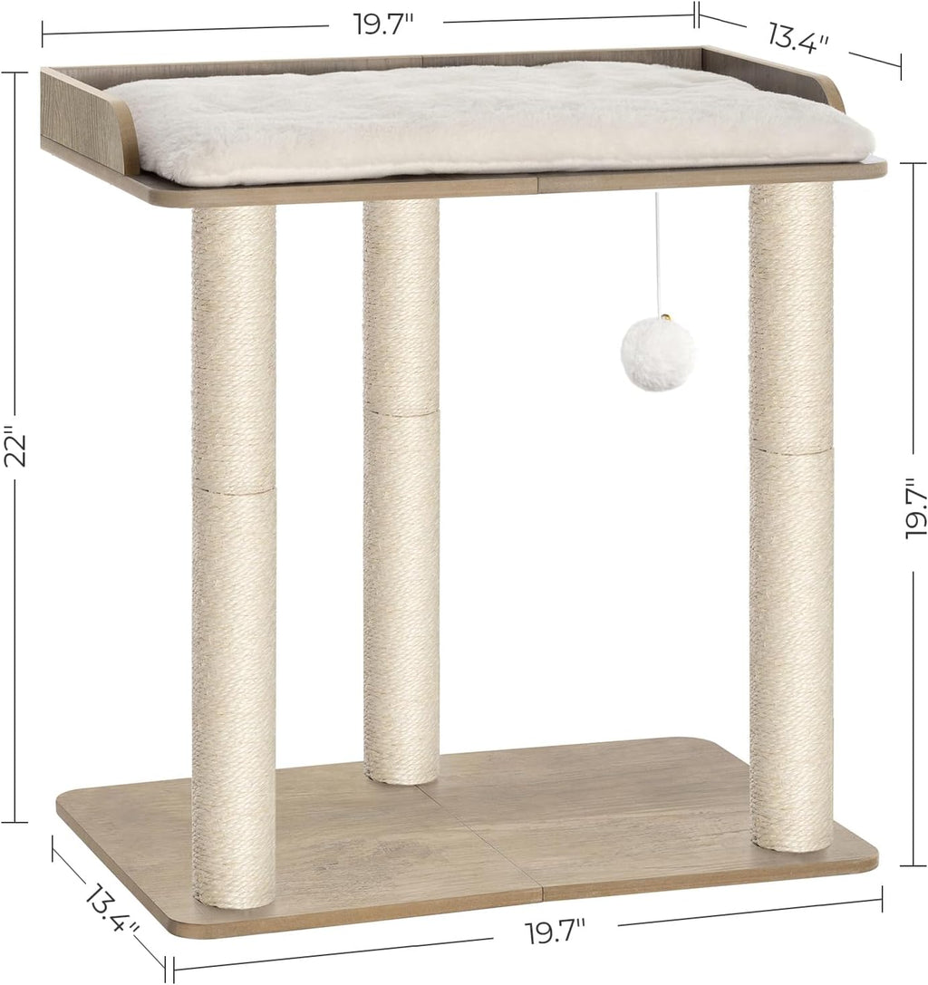 FourFurPets 22in Cat Tree Tower Condo, Cat Scratch Posts for Indoor Cats, Big Plate, Three 23.6in Full Sisal Scratching Posts, Greige