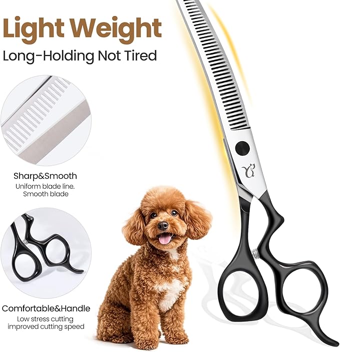 Dog Grooming Scissors,Curved Chunkers Shears Deg Grooming with Safety Round Tips, Sharp and Comfortable 4 in 1 Dog Scissers for Grooming