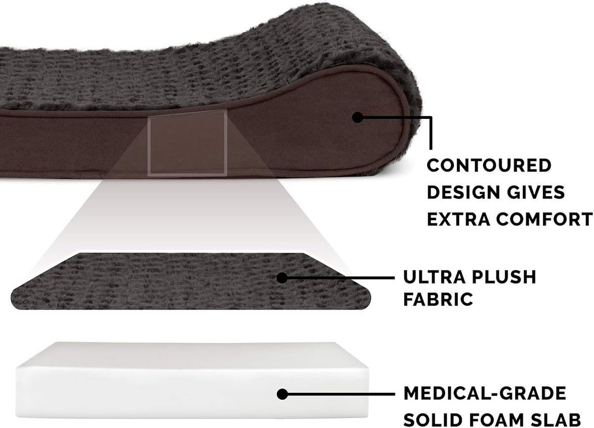 Furhaven Orthopedic Dog Bed for Large Dogs w/ Removable Washable Cover, For Dogs Up to 150 lbs - Ultra Plush Faux Fur & Suede Luxe Lounger Contour Mattress - Chocolate, Jumbo Plus/XXL