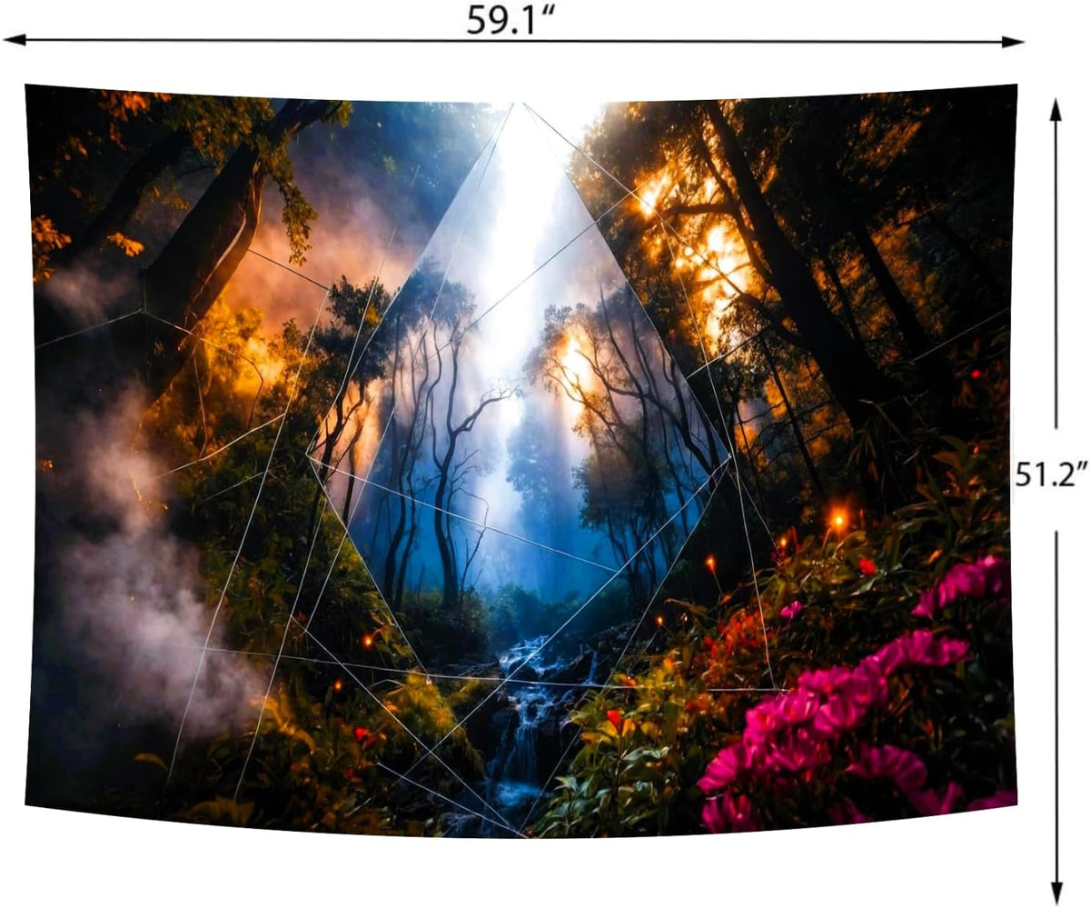 Delur Forest Tapestry Tree of Life Misty Tropical Rainforest Tapestry Wall Hanging Mystical Colorful Spiritual Psychedelic Nature Landscape Headboard for Bedroom Living Room Home Decor (51.2" x 59.1")
