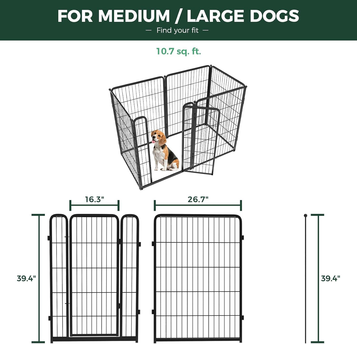 FXW Homeplus Unleashed Indoor Dog Playpen - Stress-Free and Safe Play, Heavy Duty 40 Inch 6 Wire Panels Dog Pen for Medium and Large Dogs, Black│Patented
