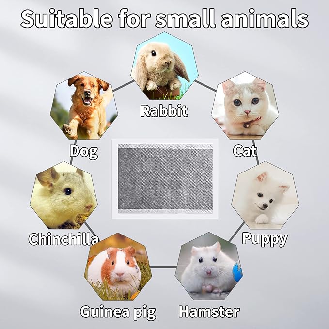 PINVNBY Rabbit Pee Pads,100 Pieces Disposable Cage Liners Black Carbon Super Absorbent Odor-Control,Bunny Potty Training Pad with Quick-Dry Surface for Cat Puppy Kitten Hamsters Chinchillas