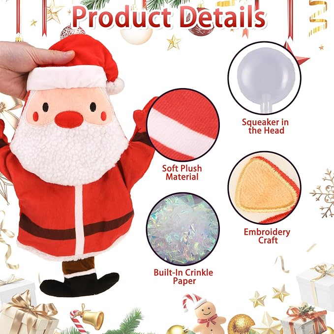BINGPET Dog Squeaky Toys, 2 Pack No Stuffing Christmas Dog Toys, Reindeer & Santa Interactive Plush with Squeaky Ball and Crinkle Paper, Durable Holiday Fun for Small Medium Large Dogs