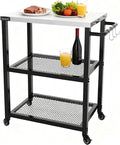 NUUK Grill Cart 16" x 24" Dining Prep Table 3-Shelf Kitchen Worktable Rolling Outdoor Pizza Oven Carts with Stainless Steel Top for Outside BBQ Tables