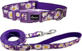 Dog Collar Leash Set, Floral Pattern, Nylon Webbing Plus Cotton Ribbon, 5ft Matching Leash, for Large Dogs.(L, Purple Daisy)