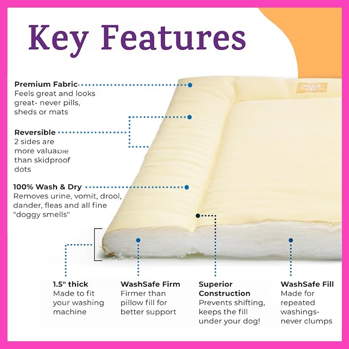 Pet Dreams Dog Crate Pad - Washable Kennel Mat, Crate Pads for Dog Cages, Non-Toxic, Flat Indoor Cat Bed, Fits iCrate 18, 24, 30, 36, 42, 48 Inches (Ivory, Small, 24")