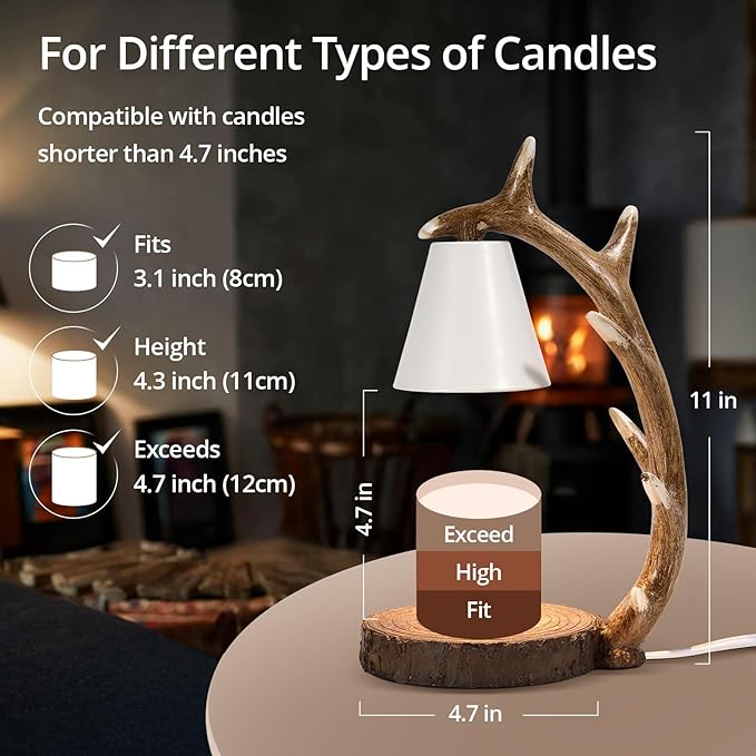 Candle Lamps,Candle Warmer Lamp with Timer Dimmer for New Home Bedroom Decoration Handcrafted with Resin Reindeer Antler Design Desktop lamp，Hand-Painted Night Desk lamp Creative Birthday Gifts