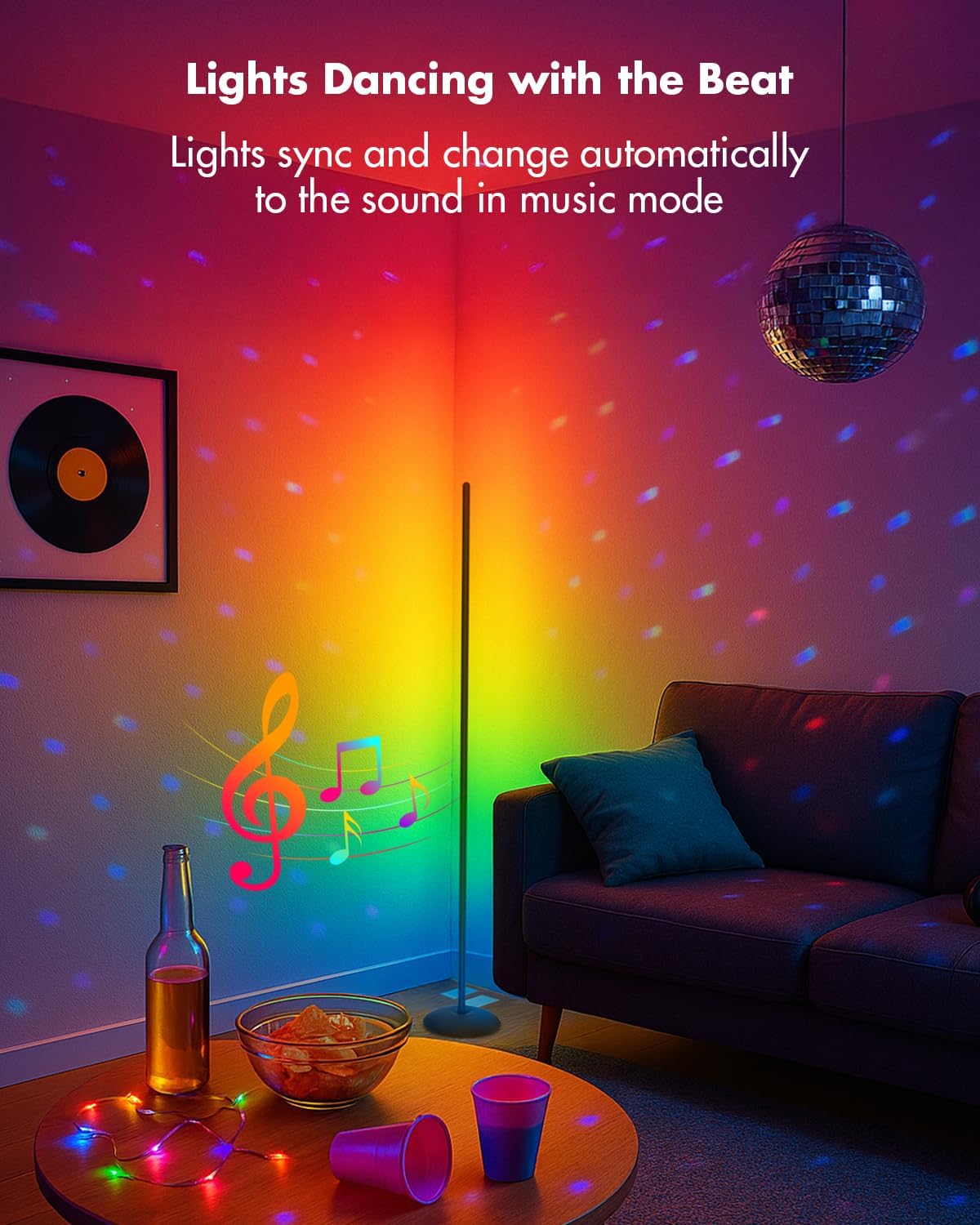 Corner Floor Lamp - 2 Pack LED Corner Lamp with App/Remote/Button Control, Smart LED Floor Lamp with Music Sync and 16 Million Colors, Color Changing Standing Lamp for Living Room, Bedroom